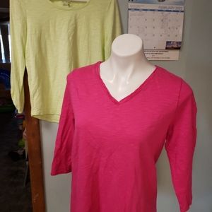 Chicos the ultimate tee womens size 1 pink green 3/4 sleeves lot of 2